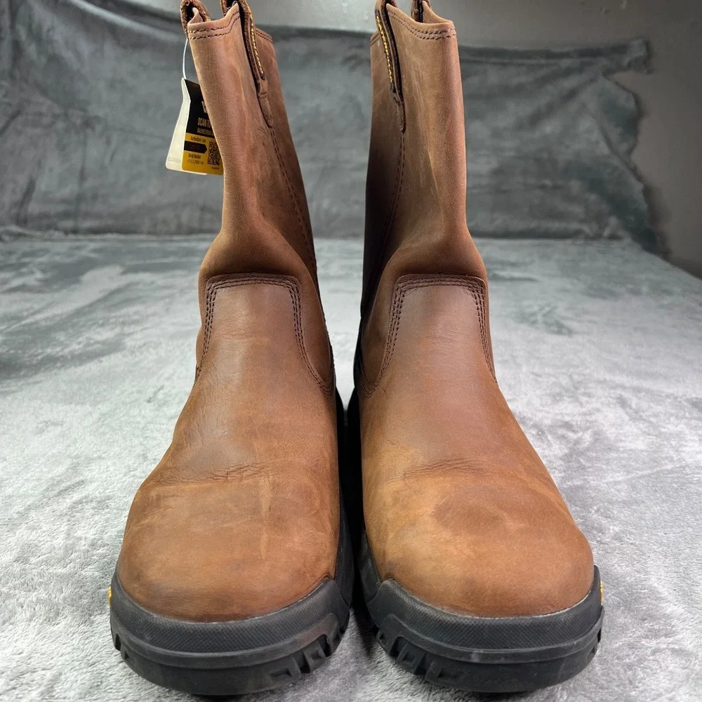 Caterpillar Work Boots Mens 8 Wide Summer‎ Brown Drawbar Pull-On Steel Toe New